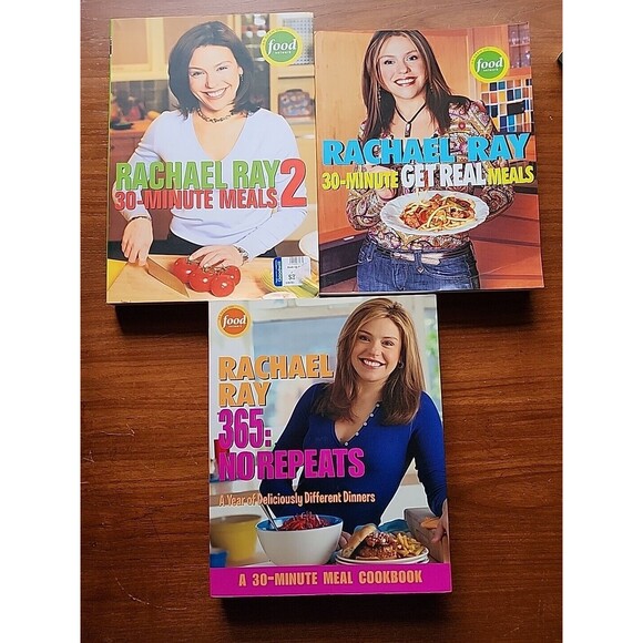 3 Rachel Ray Cookbooks - 30 Min Meals Get Real & 30 Minutes 2 & 365 Meals PBs - Picture 1 of 16
